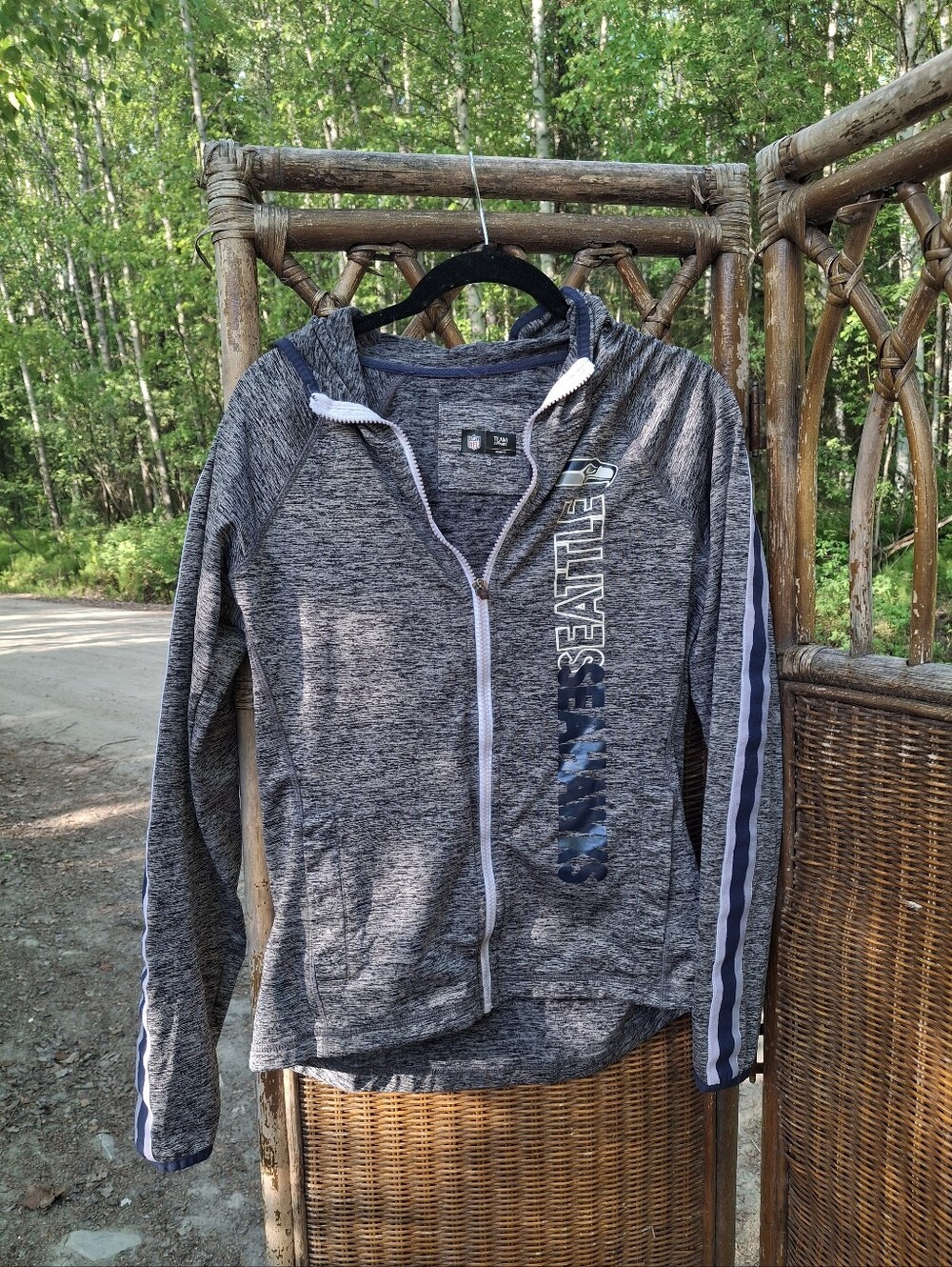 NFL Women's Heather Gray Zip Hoodie with Navy Accents